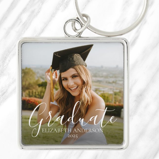 Graduate 2025 Script Custom Photo Key Ring (Graduate 2025 Script Custom Photo Keychain)