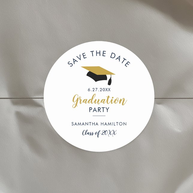 Graduate 2025 Script Save the Date Grad Party Classic Round Sticker (Graduation Save the Date White Classic Round Sticker)