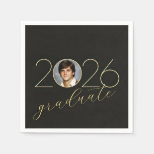 Graduate 2026 Photo Frame on Black Napkin