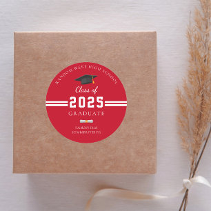 Graduate 2026 Red White Graduation Party Classic Round Sticker
