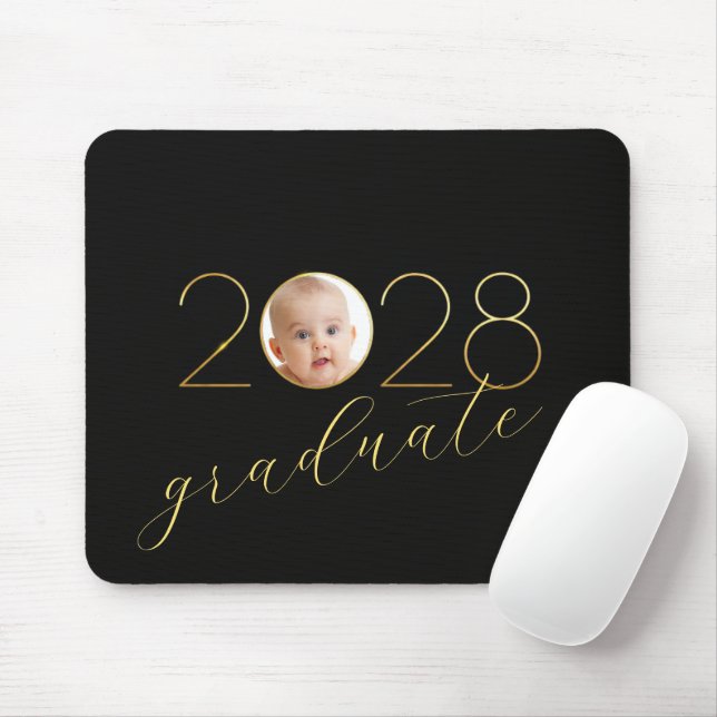 Graduate 2028 Photo Frame on Black Mouse Pad (With Mouse)