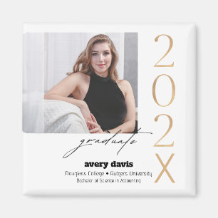 Graduate 202X Gold Photo White Background Magnet