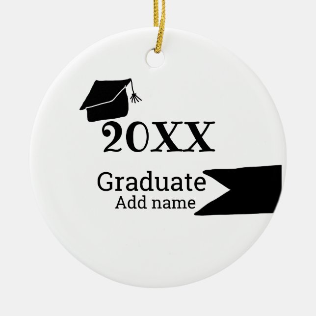 Graduate 20XX graduation hat simple minimal modern Ceramic Tree Decoration (Front)