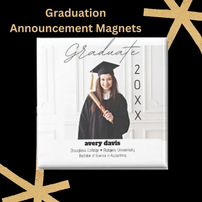 Graduate 20XX Simple Photo White Announcement Magnet (Creator Uploaded)