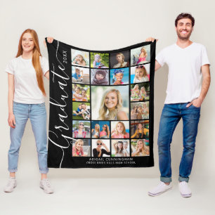 Graduate 21 Photo Collage Script Custom Colour Fleece Blanket
