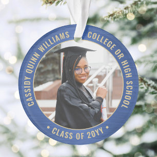 Graduate 2 Photo Blue Gold Graduation 2019 Picture Ornament