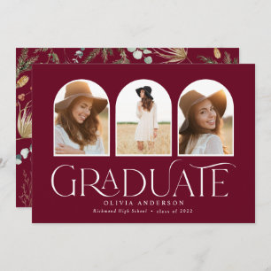 Graduate 3 photo arch watercolor botanical floral announcement