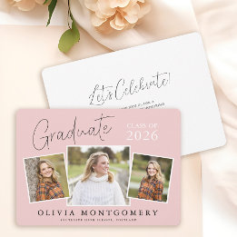 Graduate 3 Photo Modern Script Graduation Party Invitation