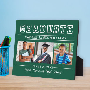 Graduate 3 Photo Personalised Green Plaque