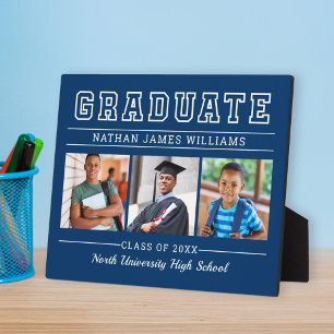 Graduate 3 Photo Personalised Navy Plaque