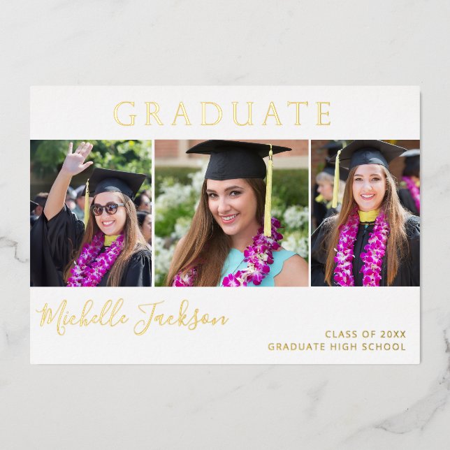 Graduate 3 Photo Script Grad Foil Announcement (Front)