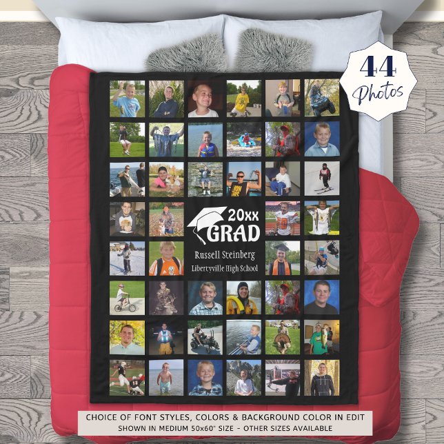 Graduate 44 Photo Collage | Name and School Fleece Blanket (Creator Uploaded)