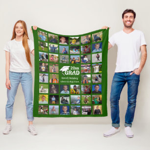 Graduate 44 Photo Collage Name and School Fleece Blanket