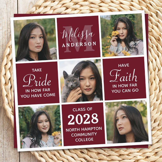 Graduate 5 Photo Collage Burgundy Graduation Invit Invitation (Creator Uploaded)
