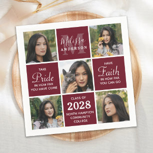 Graduate 5 Photo Collage Burgundy Graduation Napkin