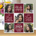 Graduate 5 Photo Collage Burgundy Graduation Plaque<br><div class="desc">Celebrate your graduate with these modern and elegant photo collage graduation plaque. Customise with 5 of your favourite senior or college photos, and personalise with monogram initial, name, graduating year, high school or college name. Inspirational quote: "Take Pride in how far you have come, Have Faith in how far you...</div>
