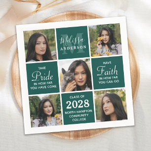 Graduate 5 Photo Collage Emerald Green Graduation Napkin