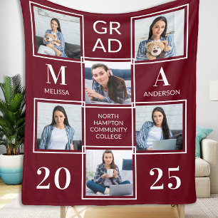 Graduate 6 Photo Collage Burgundy Graduation Fleece Blanket