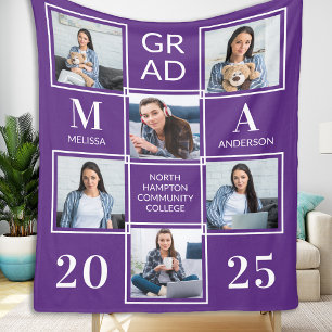 Graduate 6 Photo Collage Purple Graduation Fleece Blanket