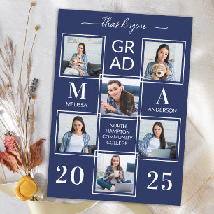 Graduate 6 Photo Personalised Navy Blue Graduation Thank You Card