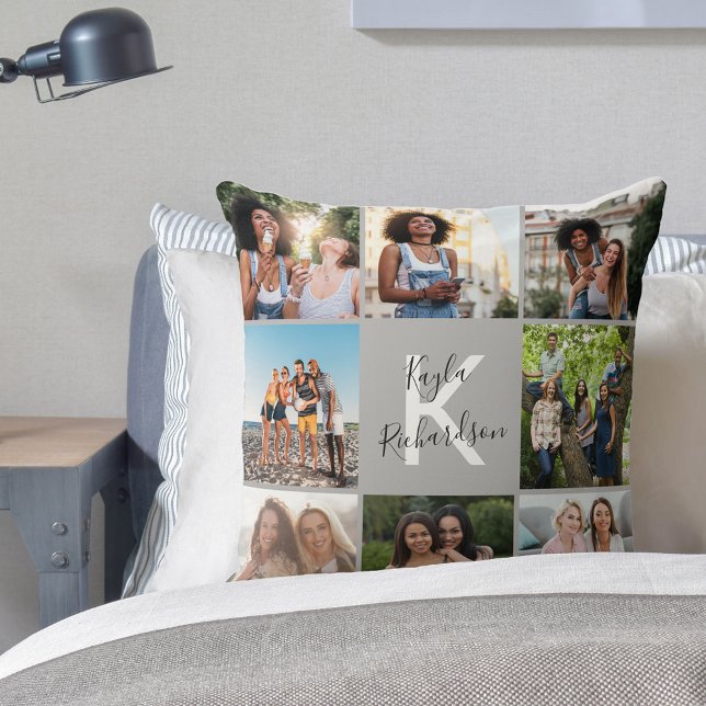 Graduate 8 Photo Collage and Quote Grey Graduation Cushion (Creator Uploaded)