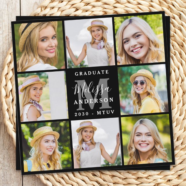 Graduate 8 Photo Collage Black Graduation Announcement (Creator Uploaded)