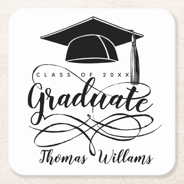 Graduate Add Name and Year Square Paper Coaster (Front)