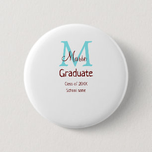 Graduate add name monogram green pink simple minim 6 cm round badge