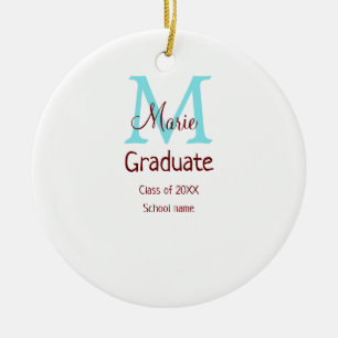 Graduate add name monogram green pink simple minim ceramic tree decoration