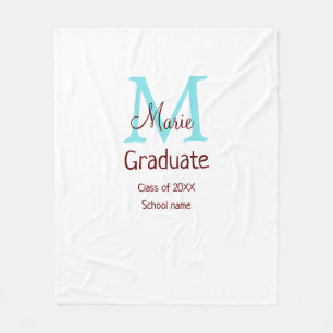 Graduate add name monogram green pink simple minim fleece blanket