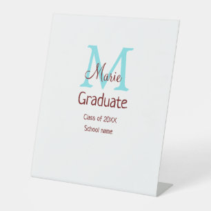 Graduate add name monogram green pink simple minim pedestal sign
