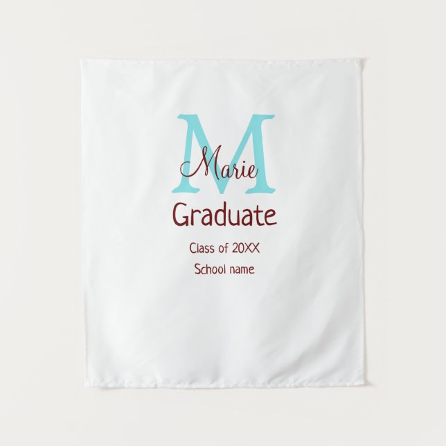 Graduate add name monogram green pink simple minim tapestry (Front)