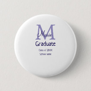 Graduate add name monogram purple simple minimal m 6 cm round badge