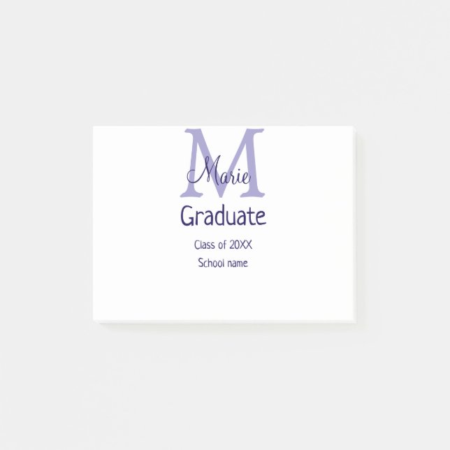 Graduate add name monogram purple simple minimal m post-it notes (Front)