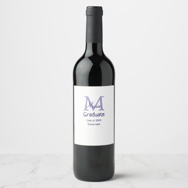 Graduate add name monogram purple simple minimal m wine label (Front)