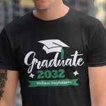 Graduate any year custom name family matching T-Shirt<br><div class="desc">Celebrate your graduation year with this modern t-shirt featuring a contemporary "Graduate 20XX" typography in white and green decorated with a graduation cap with a green tassel; easily customise this t-shirt with your graduation year and name by editing the template fields. This t-shirt is part of our "Graduation Family Matching...</div>