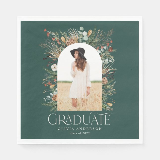 Graduate arch 1 photo green botanical party  napkin (Front)