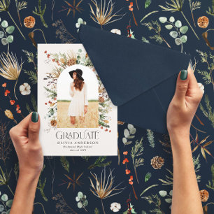 Graduate arch 1 photo navy blue botanical modern announcement