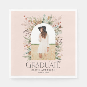 Graduate arch 1 photo pink botanical party napkin