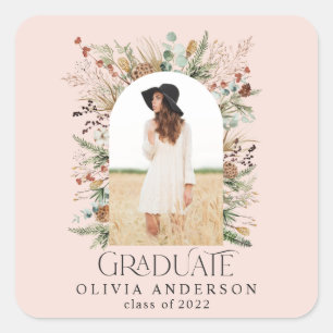 Graduate arch photo terracotta botanical pink square sticker