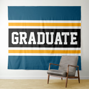 GRADUATE Athletic Teal Blue Black Orange Stripes Tapestry