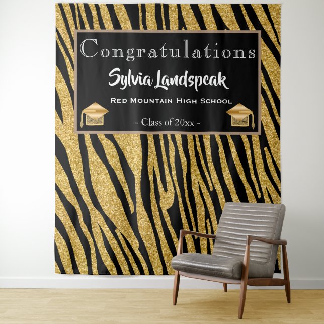 Graduate Backdrop Gold Zebra Stripes Tapestry (In Situ)
