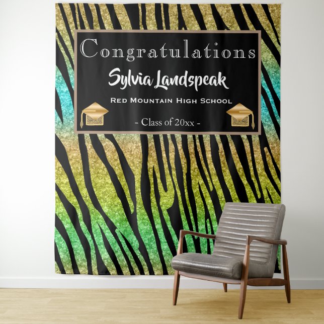 Graduate Backdrop Safari Green Zebra Stripes Tapestry (In Situ)