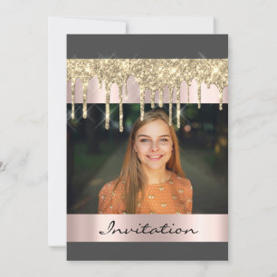 Graduate Birthday Party Gold Grey Drips Photo Invitation