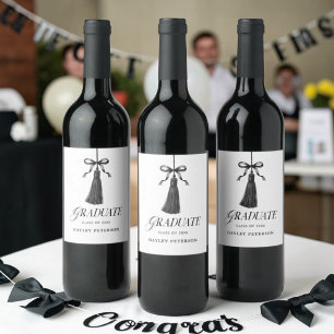 Graduate Black Bow Tassel Graduation Favours Wine Label