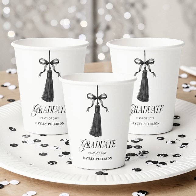 Graduate Black Bow Tassel Graduation Party Paper Cups (Creator Uploaded)