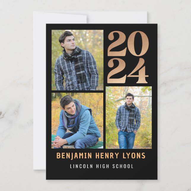 Graduate Black Class of 2024 Printable Invitation (Front)
