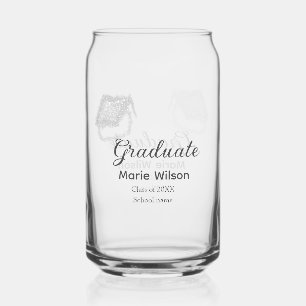 graduate black glitter graduation cap add name  can glass