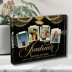 Graduate Black Gold Graduation Photo Block