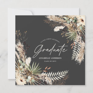 Graduate black pampas eucalyptus elegant photo invitation